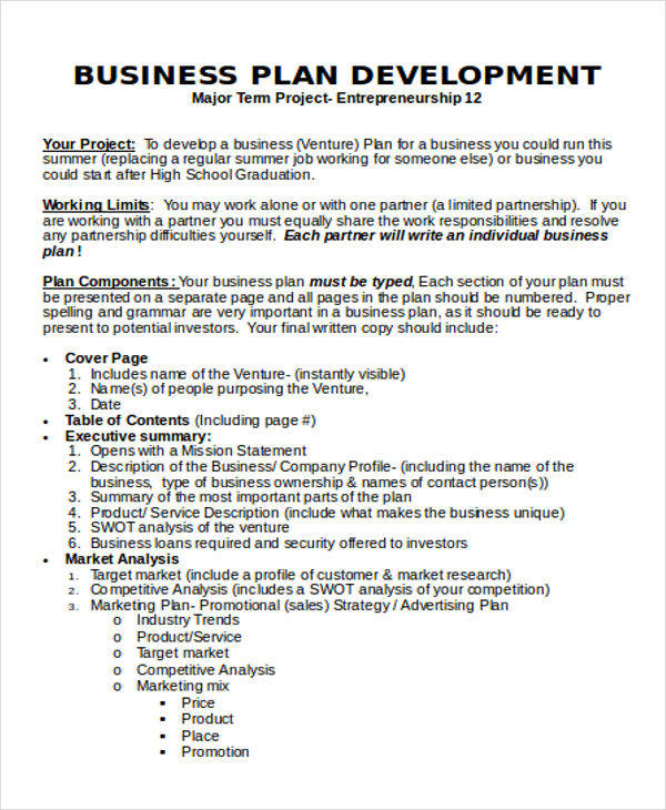 business development plan word