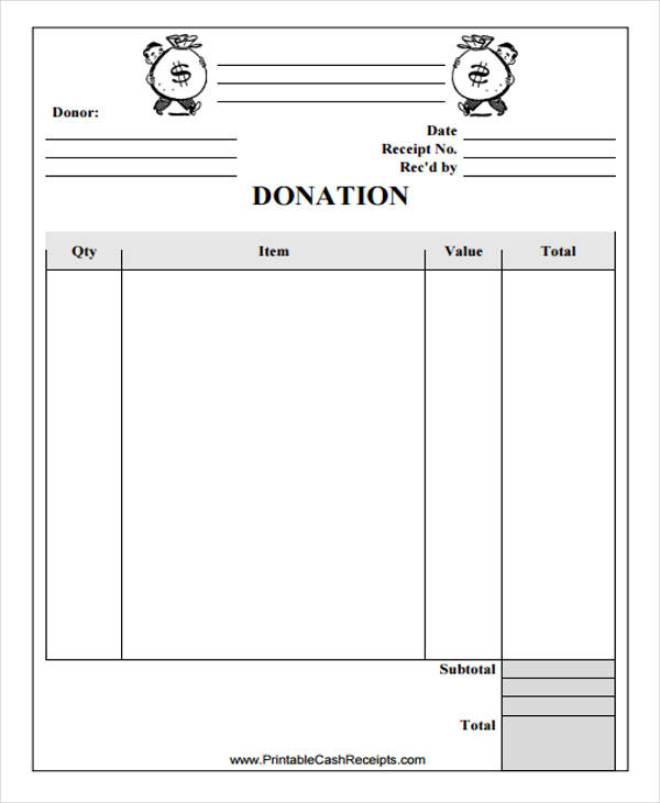 business donation receipt