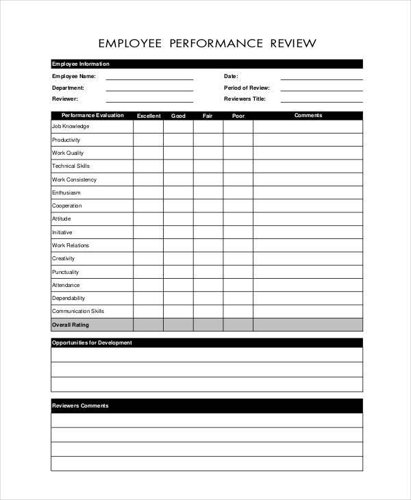 business employee evaluation form