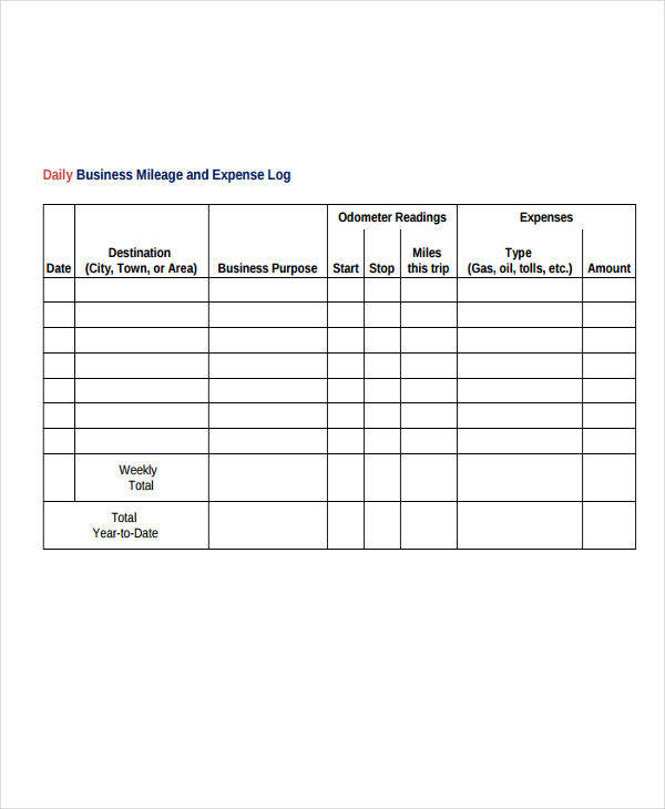 business expense log