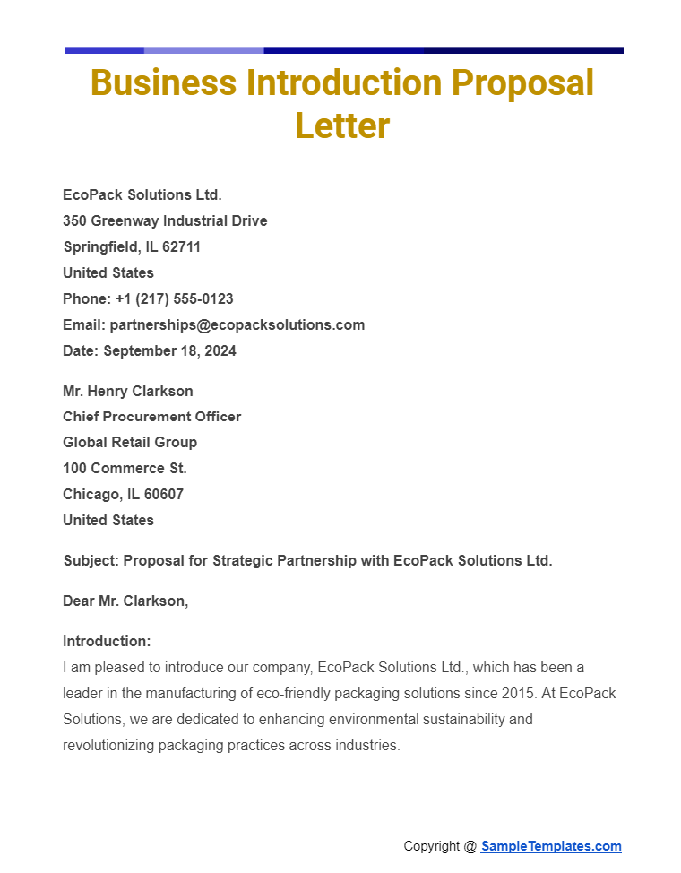 business introduction proposal letter