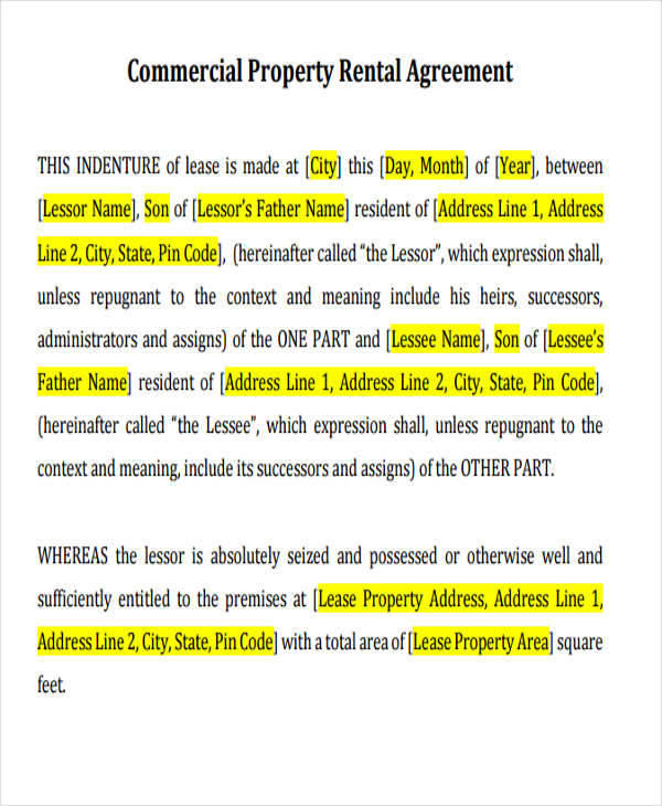 business rental contract