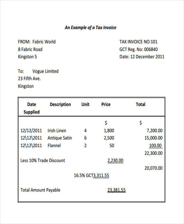 tax invoice definition