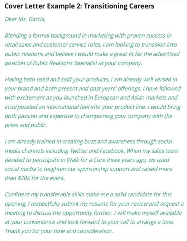 career transition cover letter sample