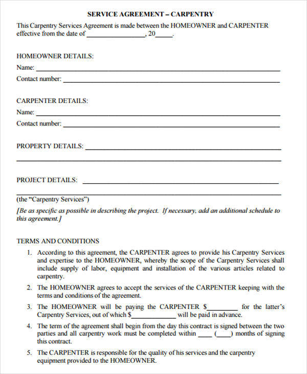 Printable Carpentry Contract Template