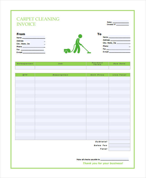 carpet cleaning service invoice