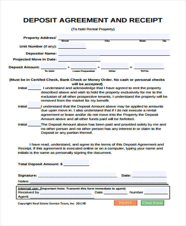 cash down payment receipt