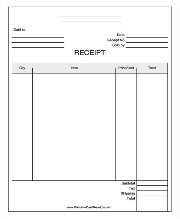 Cash Invoice Receipt Template