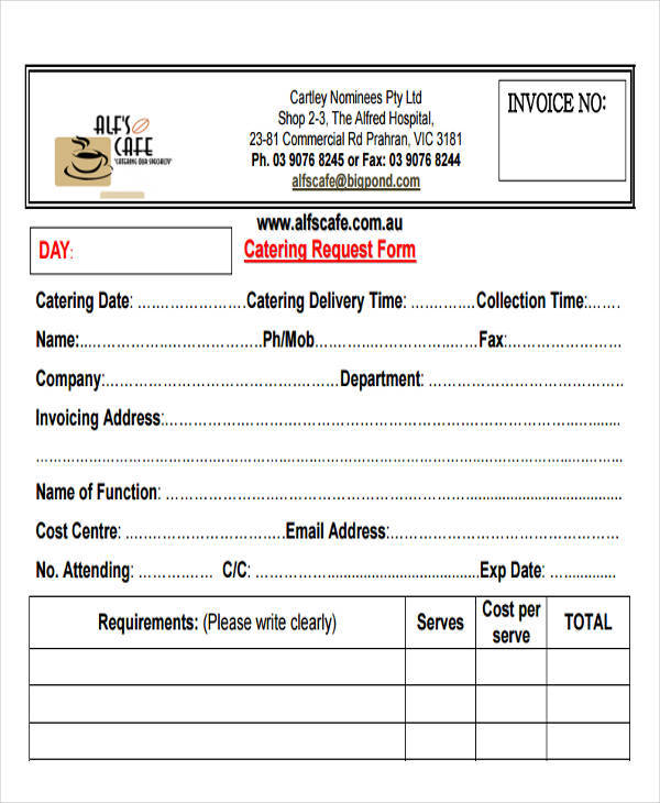catering invoice request form