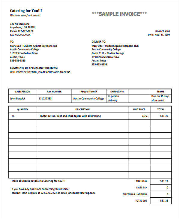 free 8 catering receipt templates in pdf ms word