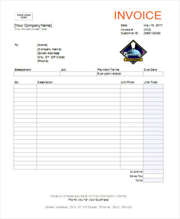 FREE 8 Catering Receipt Templates in PDF | MS Word