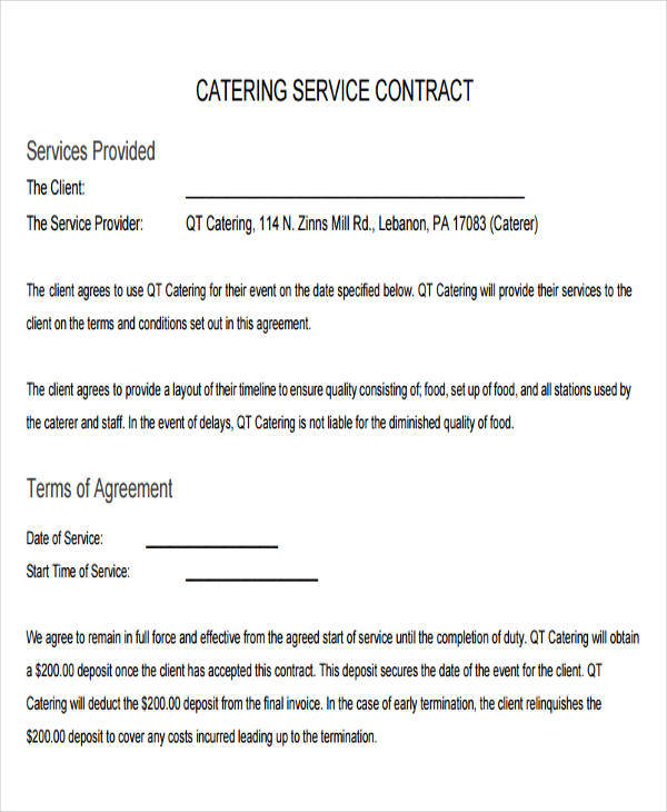 catering services contract