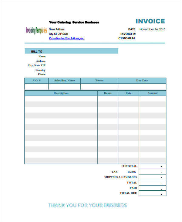 catering services receipt template