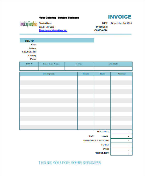 Free Catering Receipt Template