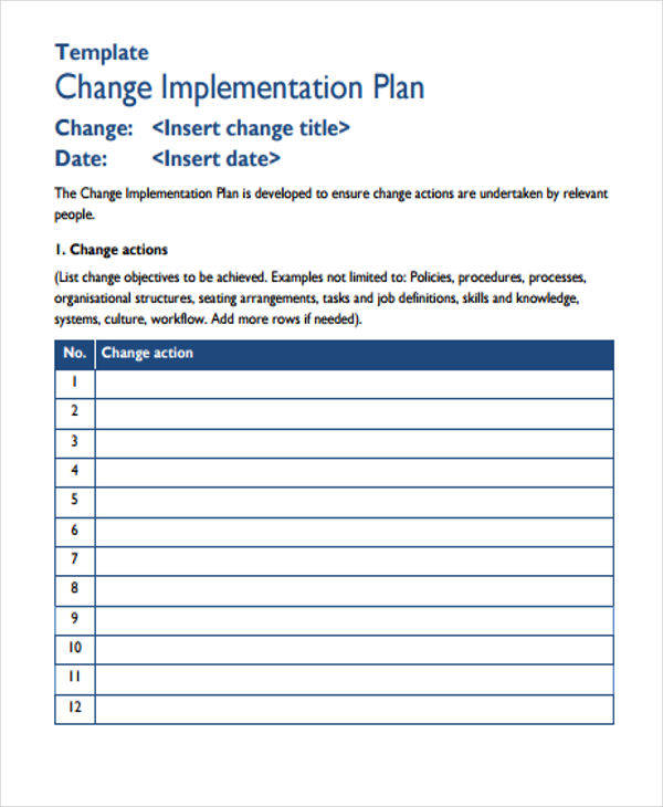 change implementation plan