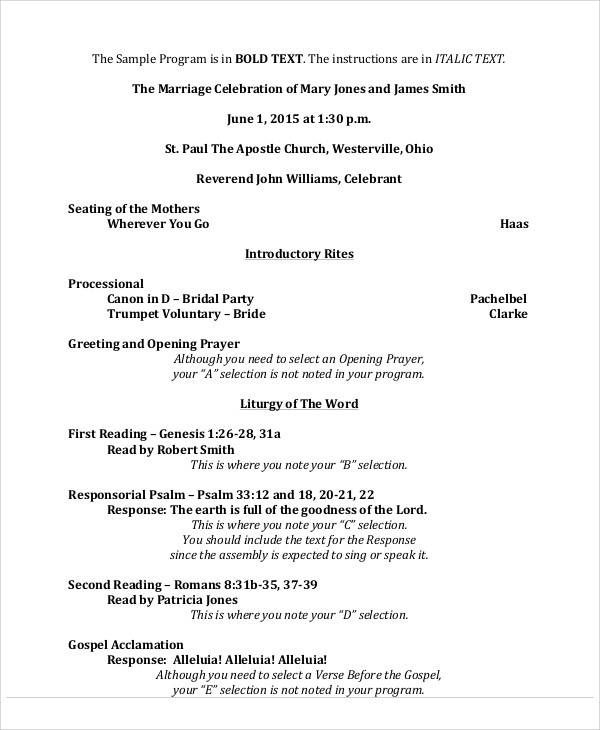 church ceremony program