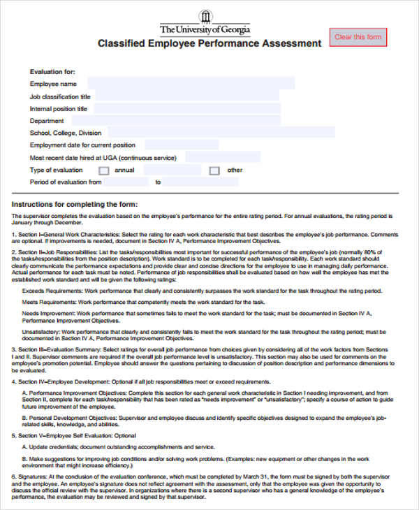 classified employee evaluation form