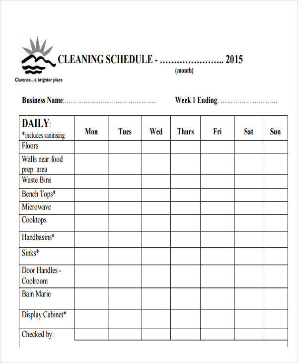 cleaning schedule chart