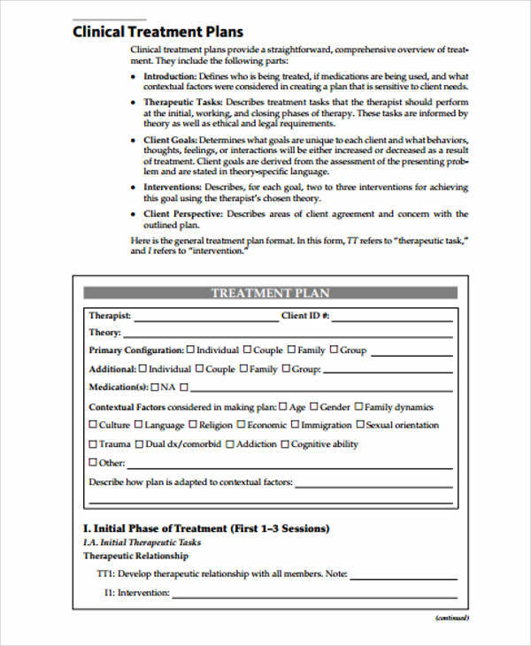 FREE 14 Treatment Plan Samples Mental Health Counseling Therapy 