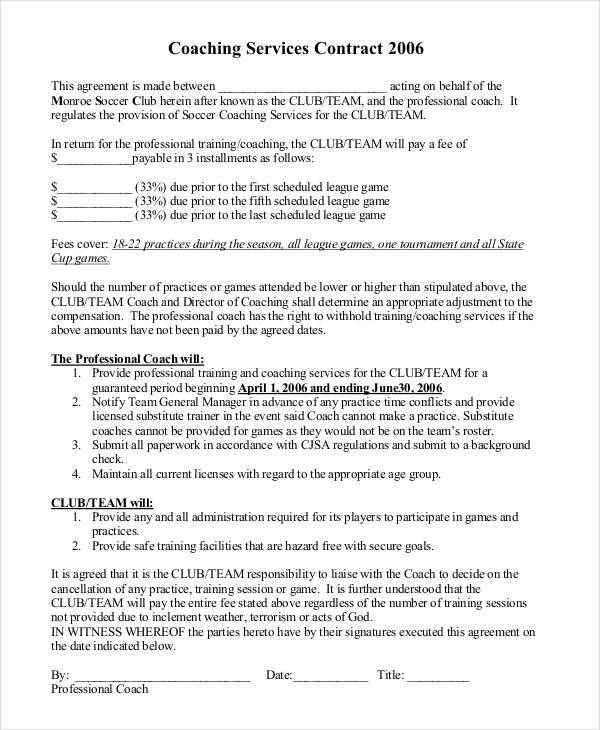 Coaching Contract Template Word