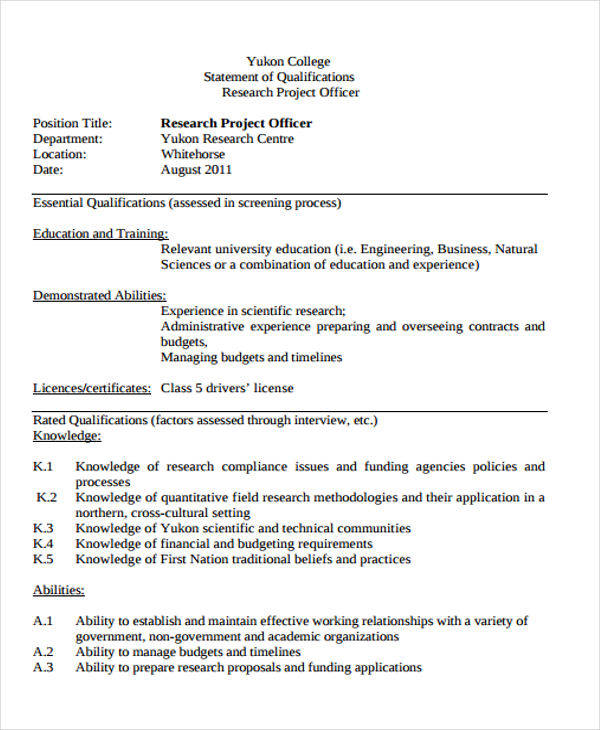 college research statement