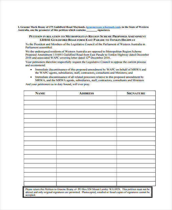 Neighborhood petition template