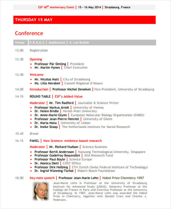 Sample Event Program Format