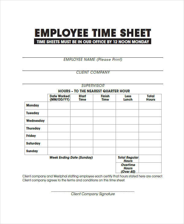 FREE 45+ Timesheet Templates in MS Words | Apple Pages