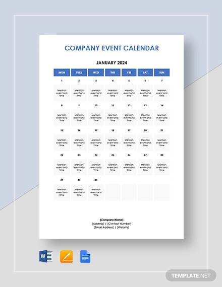 company event calendar template