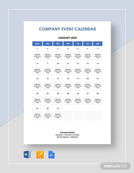 2017 Event Calendar Template HQ Printable Documents