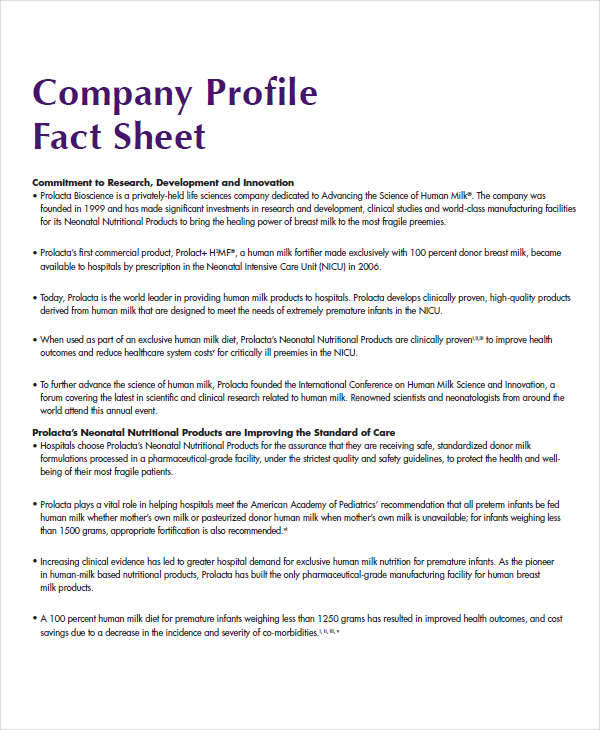 Company fact Sheet. Fact Sheet Sample for the donor. Company fact Sheet Technology.