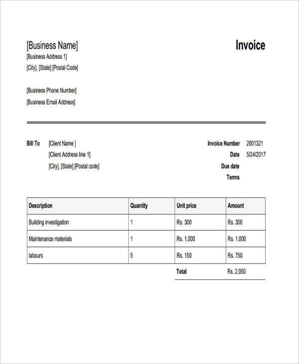 free blank invoice template for microsoft word