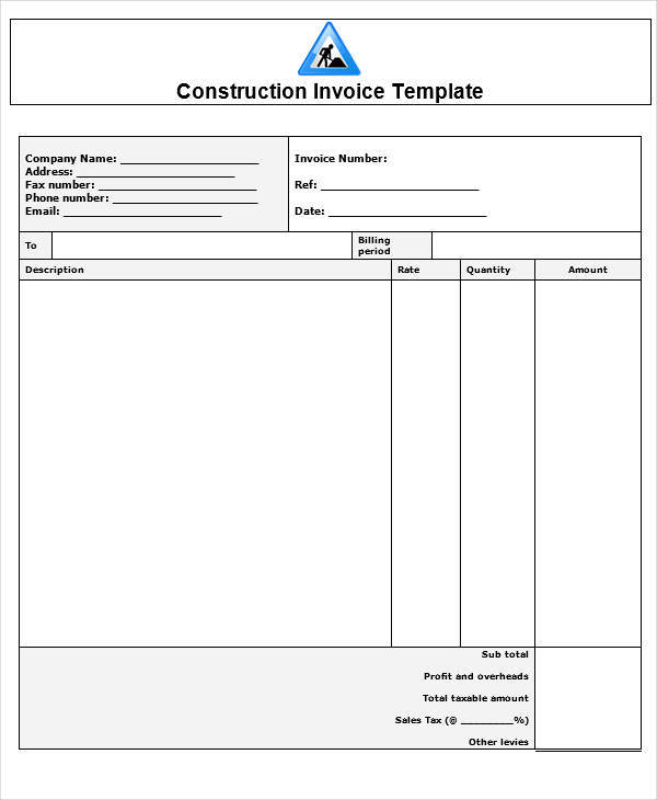 free printable construction invoice template