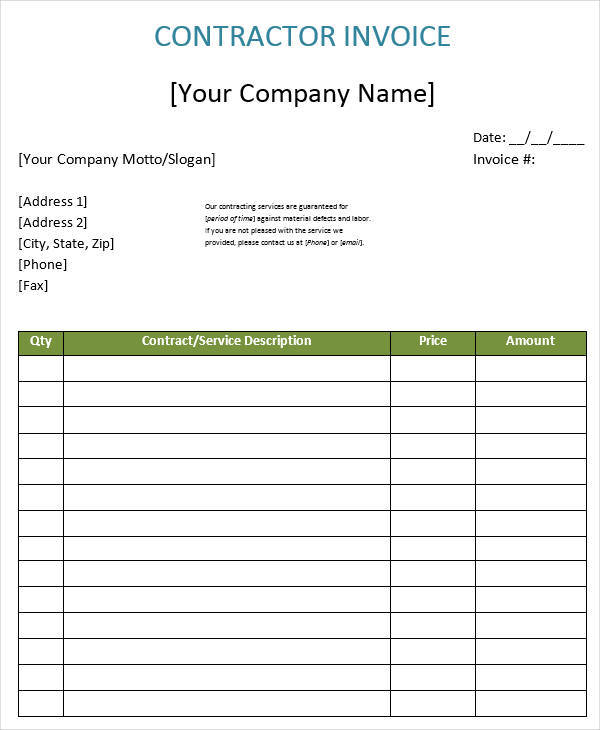 construction contractor invoice