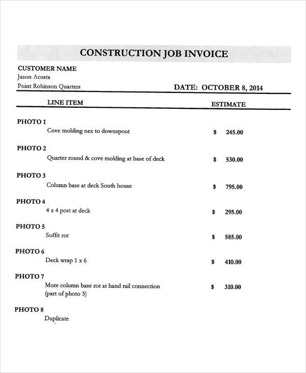 construction job invoice 