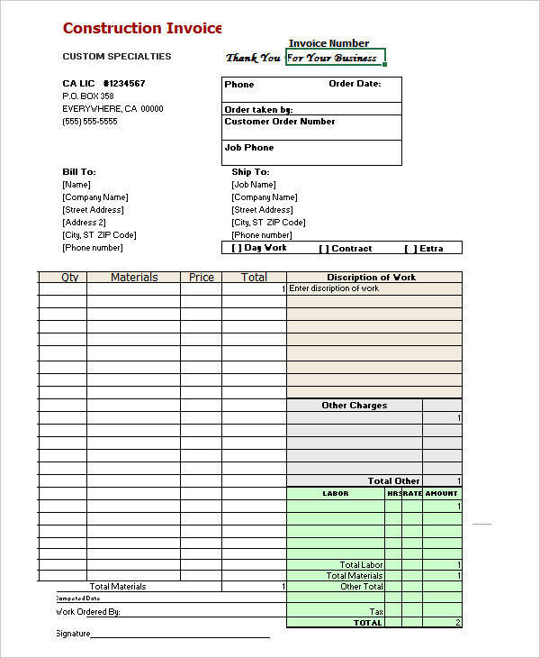 FREE 14+ Construction Invoice Templates in MS Word | PDF