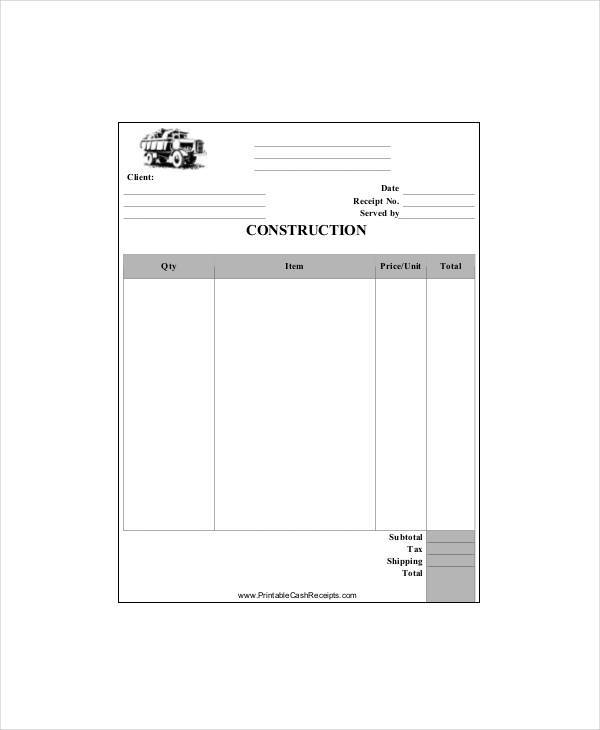 FREE 10 Construction Receipt Templates In MS Word Apple Pages Google Docs