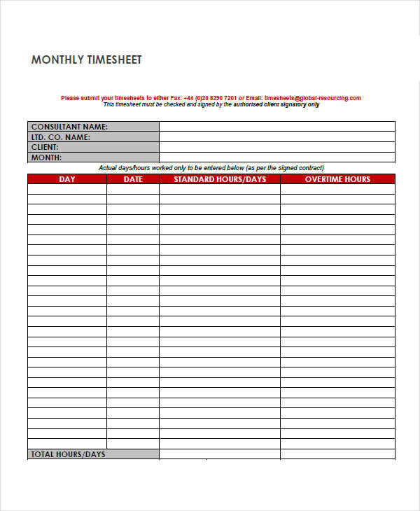 consultant monthly timesheet