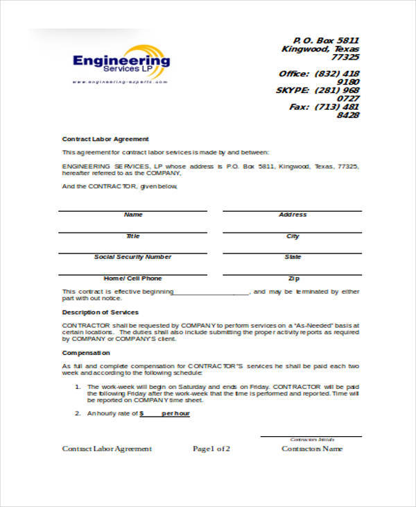 labor agreement template