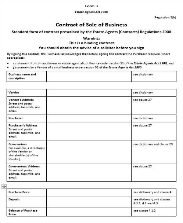 contract of sale of business