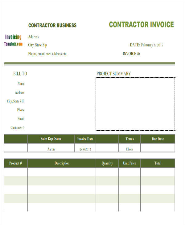 contractor business invoice