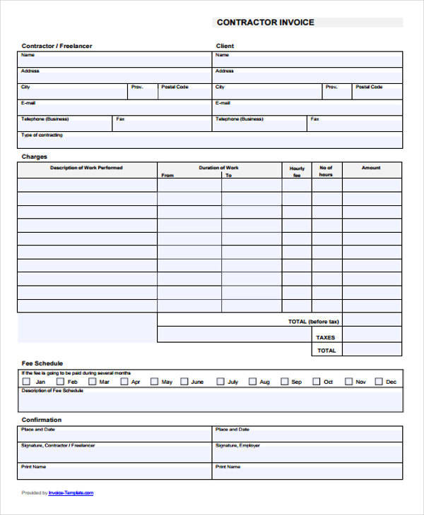 10 Contractor Receipt Templates Free Sample Example