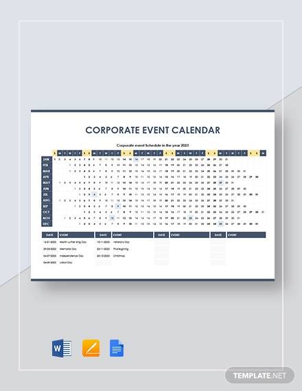 corporate event calendar template