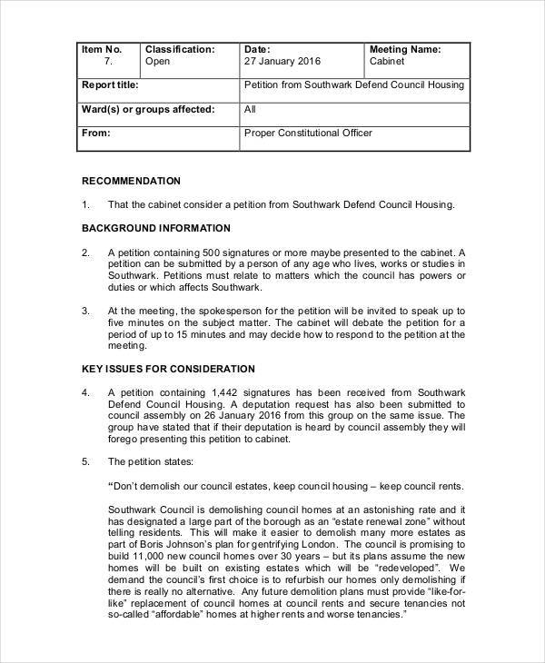 council housing petition