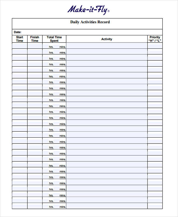 daily time log printable