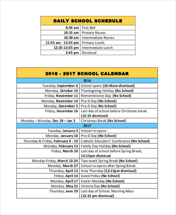 daily calendar schedule1