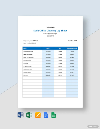 daily cleaning log template