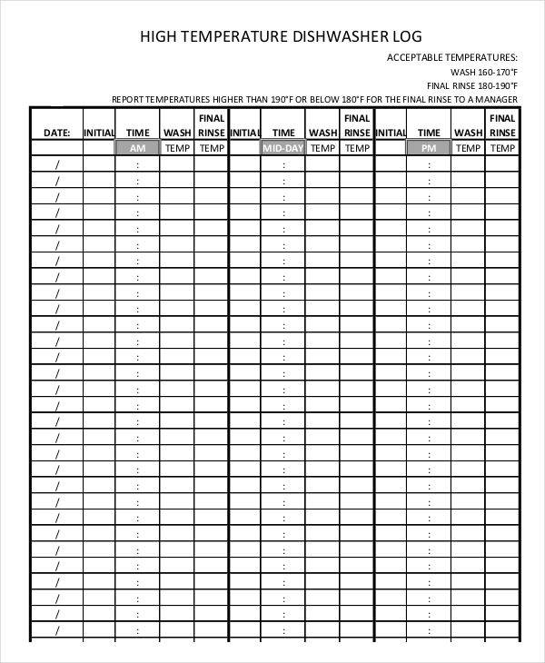 Refrigerator Temp Log Template