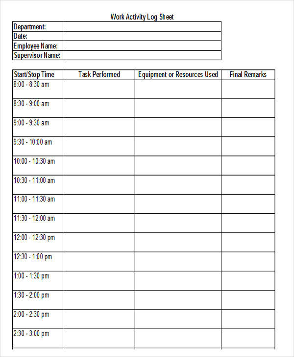 daily employee time log