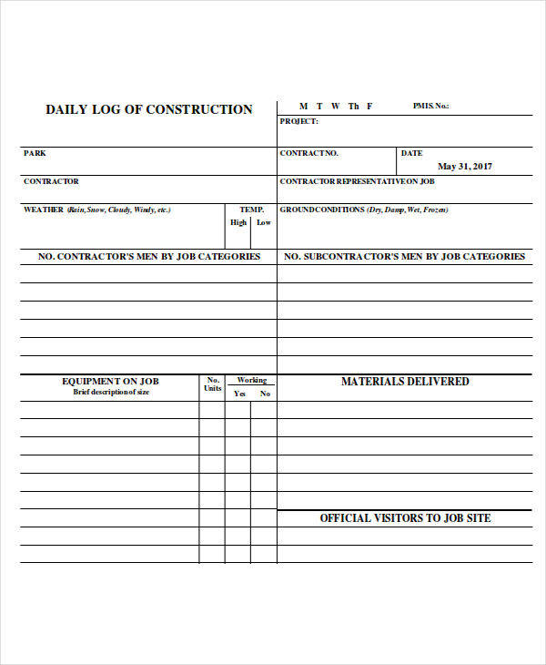Construction Daily Log Template Database